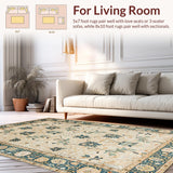 Ultra Soft Area Rug, Non Slip, Stain Resistant, Washable Area Rugs for Living Room, Bedroom, Elegant Vintage Floral Accents(Beige)