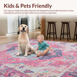 Ultra Soft Area Rug, Non Slip, Stain Resistant, Washable Area Rugs for Living Room, Bedroom, Chic Distressed Artful Motif(Pink)
