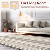 Ultra Soft Area Rug, Non Slip, Stain Resistant, Washable Area Rugs for Living Room, Bedroom, Boho Chic Area with Tribal Inspired Stripes and Muted Sand Accents(Gray)