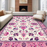 Ultra Soft Area Rug, Non Slip, Stain Resistant, Washable Area Rugs for Living Room, Bedroom, Folk Art Inspired Floral Elegance(Ivory)