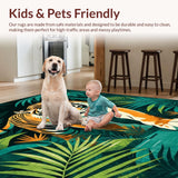 Ultra Soft Area Rug, Non Slip, Stain Resistant, Washable Area Rugs for Living Room, Bedroom, Elegant Green Floral Ethnic Style(Orange)