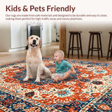 Ultra Soft Area Rug, Non Slip, Stain Resistant, Washable Area Rugs for Living Room, Bedroom, Vivid Floral Medallion Aesthetic(Red)