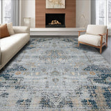 Ultra Soft Area Rug, Non Slip, Stain Resistant, Washable Area Rugs for Living Room, Bedroom, Rustic Grey Distressed Medallion(Gray)
