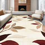Ultra Soft Area Rug, Non Slip, Stain Resistant, Washable Area Rugs for Living Room, Bedroom, Crimson Tide Beige & Burgundy Abstract Leaf Motif(Beige)