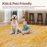 Ultra Soft Area Rug, Non Slip, Stain Resistant, Washable Area Rugs for Living Room, Bedroom, Luxurious Vintage Curvilinear Forms(Yellow)