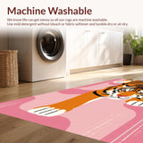 Ultra Soft Area Rug, Non Slip, Stain Resistant, Washable Area Rugs for Living Room, Bedroom, Charming Pink Tiger Playful Decor(Orange)