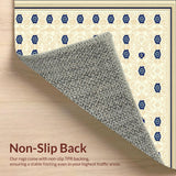 Ultra Soft Area Rug, Non Slip, Stain Resistant, Washable Area Rugs for Living Room, Bedroom, Artisan Filigree Area Featuring Classic Lattice and Blue Floral Accents(Beige)