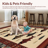Ultra Soft Area Rug, Non Slip, Stain Resistant, Washable Area Rugs for Living Room, Bedroom, Whimsical Coastal Fishing Scene(Beige)