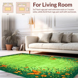 Ultra Soft Area Rug, Non Slip, Stain Resistant, Washable Area Rugs for Living Room, Bedroom, Fresh Organic Floral Aesthetic(Green)