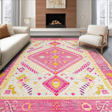 Ultra Soft Area Rug, Non Slip, Stain Resistant, Washable Area Rugs for Living Room, Bedroom, Elegant Earthy Geometric Details(Pink)
