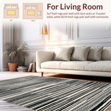 Ultra Soft Area Rug, Non Slip, Stain Resistant, Washable Area Rugs for Living Room, Bedroom, Contemporary Zebra Inspired Horizontal Stripe Design Floor Art Statement(Black)