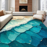 Ultra Soft Area Rug, Non Slip, Stain Resistant, Washable Area Rugs for Living Room, Bedroom, Coastal Waves Multi-Tone Living Room Rug(Blue)