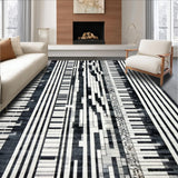 Ultra Soft Area Rug, Non Slip, Stain Resistant, Washable Area Rugs for Living Room, Bedroom, Sleek Black and White Stripes Rug Featuring Stylized Music Keyboard Design(Black)