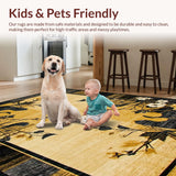 Ultra Soft Area Rug, Non Slip, Stain Resistant, Washable Area Rugs for Living Room, Bedroom, Luxurious Geometric Green Accents(Gold)