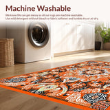 Ultra Soft Area Rug, Non Slip, Stain Resistant, Washable Area Rugs for Living Room, Bedroom, Rustic Orange Circular Flourish(Orange)