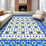 Ultra Soft Area Rug, Non Slip, Stain Resistant, Washable Area Rugs for Living Room, Bedroom, Timeless Mediterranean Tile Classic Azure and Cream Area(Blue)