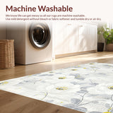 Ultra Soft Area Rug, Non Slip, Stain Resistant, Washable Area Rugs for Living Room, Bedroom, Sophisticated Gray Flower Accents(White)