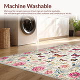 Ultra Soft Area Rug, Non Slip, Stain Resistant, Washable Area Rugs for Living Room, Bedroom, Elegant Vintage Nature Motif(White)