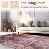 Ultra Soft Area Rug, Non Slip, Stain Resistant, Washable Area Rugs for Living Room, Bedroom, Intricate Tiled Rustic Elegance(Purple)