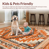 Ultra Soft Area Rug, Non Slip, Stain Resistant, Washable Area Rugs for Living Room, Bedroom, Aztec Geometric Fall Bedroom Washable Low Pile Carpet(Orange)
