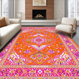 Ultra Soft Area Rug, Non Slip, Stain Resistant, Washable Area Rugs for Living Room, Bedroom, Lively Tiled Artful Expression(Orange)