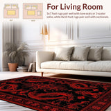Ultra Soft Area Rug, Non Slip, Stain Resistant, Washable Area Rugs for Living Room, Bedroom, Colorful Dragon Fantasy Motif(Red)