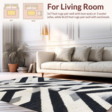 Ultra Soft Area Rug, Non Slip, Stain Resistant, Washable Area Rugs for Living Room, Bedroom, Chic Striped Rug for Front Door and Patio(Black)