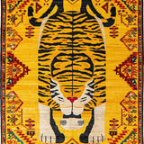 Ultra Soft Area Rug, Non Slip, Stain Resistant, Washable Area Rugs for Living Room, Bedroom, Vintage Ethnic Leopard Motif(Yellow)
