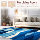 Ultra Soft Area Rug, Non Slip, Stain Resistant, Washable Area Rugs for Living Room, Bedroom, Vibrant Seaside Fluid Design(Blue)