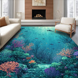 Ultra Soft Area Rug, Non Slip, Stain Resistant, Washable Area Rugs for Living Room, Bedroom, Aquatic Wonderland Rug With Coral Garden Turtle Sanctuary Pattern(Blue)