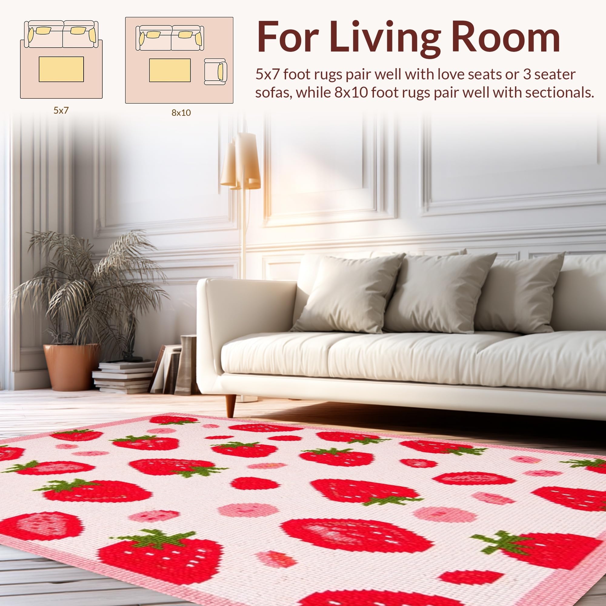 120×204 \"strawberry cake” ViNTAGE RUG Funky Vintage Strawberry Artwork Rug – ODIKA