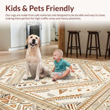 Ultra Soft Area Rug, Non Slip, Stain Resistant, Washable Area Rugs for Living Room, Bedroom, Striking Transitional Circular Design(Beige)