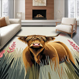 Ultra Soft Area Rug, Non Slip, Stain Resistant, Washable Area Rugs for Living Room, Bedroom, Cozy Highland Cow Graphic Motif(Brown)