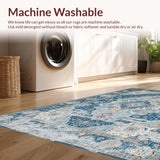 Ultra Soft Area Rug, Non Slip, Stain Resistant, Washable Area Rugs for Living Room, Bedroom, Elegant Vintage Pastel Motif(Blue)