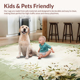 Ultra Soft Area Rug, Non Slip, Stain Resistant, Washable Area Rugs for Living Room, Bedroom, Distressed Botanical Farmhouse Dining Room Area Carpet(Green)