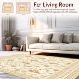 Ultra Soft Area Rug, Non Slip, Stain Resistant, Washable Area Rugs for Living Room, Bedroom, Boho Chic Beige with Abstract Floral Motifs(Beige)