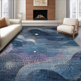 Ultra Soft Area Rug, Non Slip, Stain Resistant, Washable Area Rugs for Living Room, Bedroom, Mystical Dusk Carpet With Smoky Navy and Vintage Mauve Artistic Swirls(Blue)