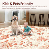 Ultra Soft Area Rug, Non Slip, Stain Resistant, Washable Area Rugs for Living Room, Bedroom, Muted Orange Peach Rug with Distressed Floral Design(Beige)