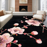 Ultra Soft Area Rug, Non Slip, Stain Resistant, Washable Area Rugs for Living Room, Bedroom, Rustic Black Cherry Blossom Artistry(Black)