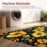 Ultra Soft Area Rug, Non Slip, Stain Resistant, Washable Area Rugs for Living Room, Bedroom, Playful Contemporary Blossom Motif(Yellow)