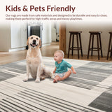 Contemporary Striped Runner with Distressed Beige and Slate Abstract Lines(Gray)