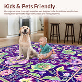 Ultra Soft Area Rug, Non Slip, Stain Resistant, Washable Area Rugs for Living Room, Bedroom, Artful Purple and Green Harmony(Purple)