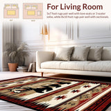 Ultra Soft Area Rug, Non Slip, Stain Resistant, Washable Area Rugs for Living Room, Bedroom, Rustic Earthy Bear Motif(Red)
