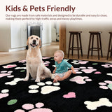 Ultra Soft Area Rug, Non Slip, Stain Resistant, Washable Area Rugs for Living Room, Bedroom, Cute Cartoonish Paw Flare(Black)