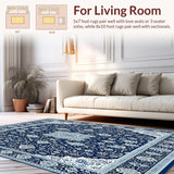Ultra Soft Area Rug, Non Slip, Stain Resistant, Washable Area Rugs for Living Room, Bedroom, Oriental Floral Design Area(Blue)
