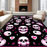 Ultra Soft Area Rug, Non Slip, Stain Resistant, Washable Area Rugs for Living Room, Bedroom, Whimsical Skull Graphic Accent(Pink)