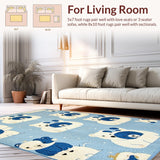 Ultra Soft Area Rug, Non Slip, Stain Resistant, Washable Area Rugs for Living Room, Bedroom, Charming Cartoon Bear Aesthetic(Blue)