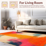 Ultra Soft Area Rug, Non Slip, Stain Resistant, Washable Area Rugs for Living Room, Bedroom, Modern Colorful Textured Waves(Orange)