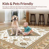 Ultra Soft Area Rug, Non Slip, Stain Resistant, Washable Area Rugs for Living Room, Bedroom, Geometric Diamond Medallion Area Earthy Toned Centerpiece(White)