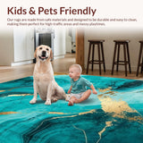 Ultra Soft Area Rug, Non Slip, Stain Resistant, Washable Area Rugs for Living Room, Bedroom, Chic Abstract Artful Turquoise(Blue)